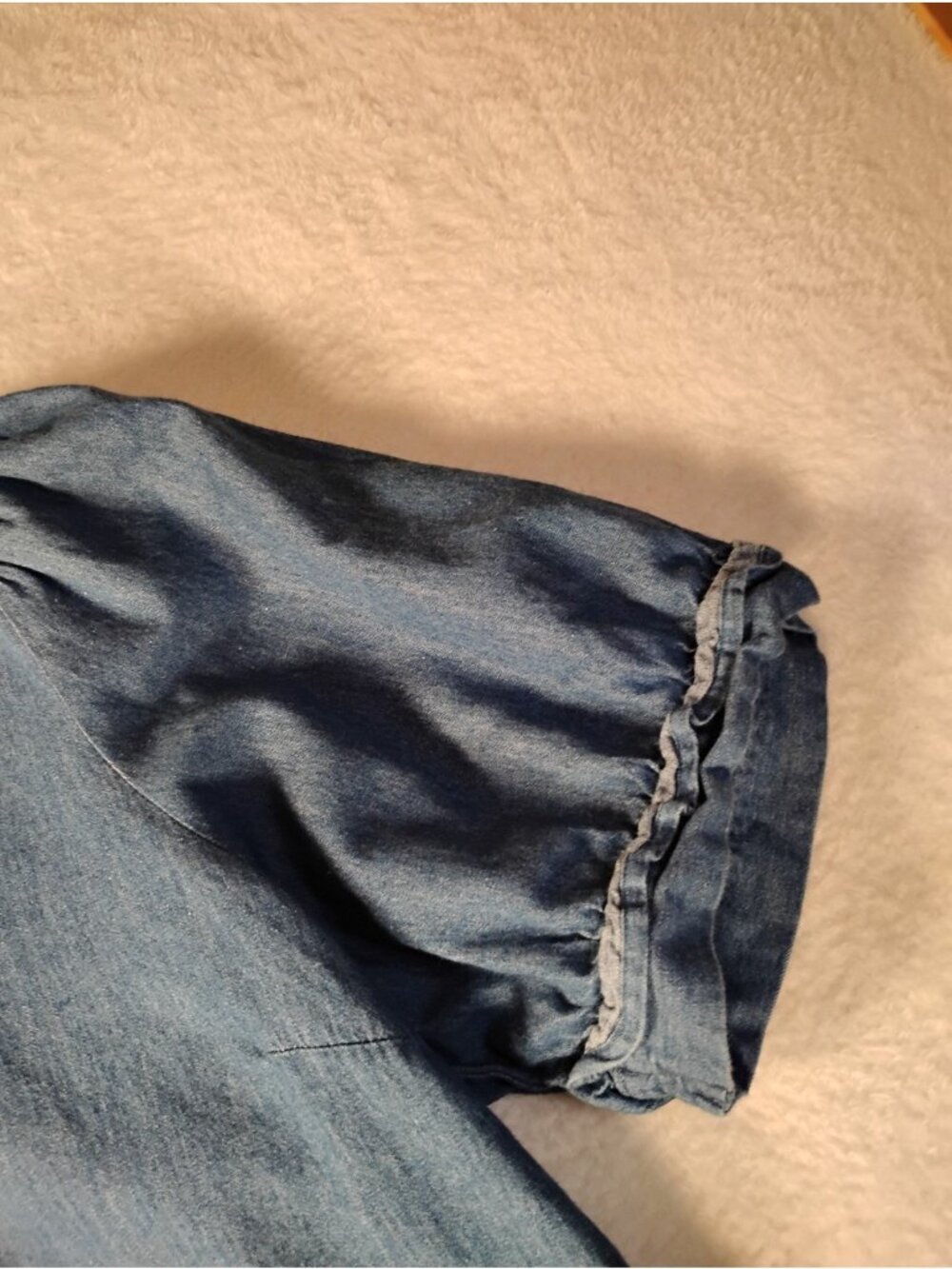 Womens Denim Chambray Top Blouse Puff Sleeve Western Casual Cowgirl XL Blue - Picture 2 of 7